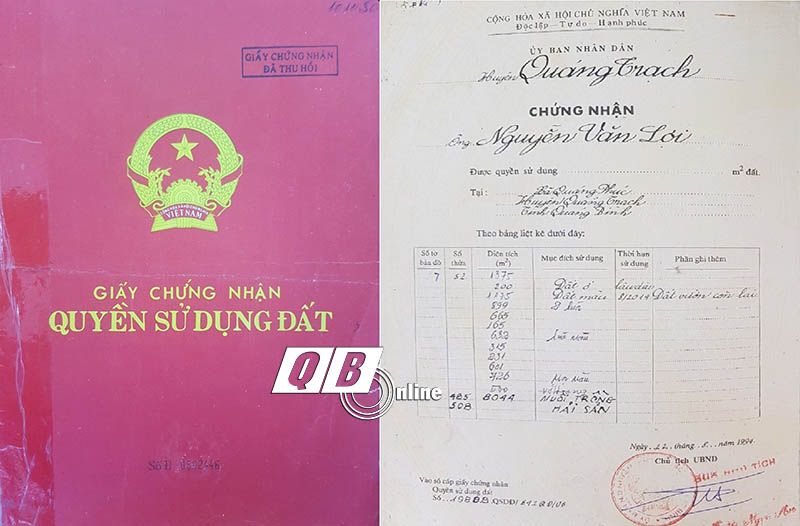 GCNQSDĐ của gia đình ông Lào được thu hồi và lưu trữ tại Chi nhánh Văn phòng đăng ký đất đai TX. Ba Đồn.