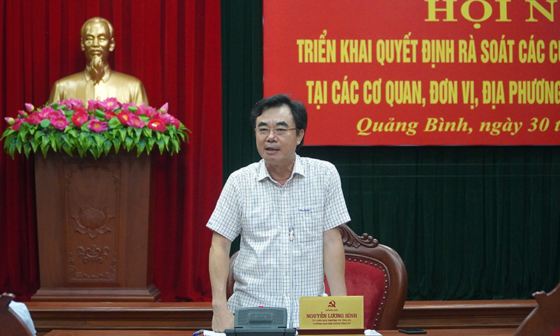 Đồng chí Nguyễn Lương Bình, Ủy viên Ban Thường vụ, Trưởng ban Nội chính Tỉnh ủy, Trưởng đoàn rà soát 649 phát biểu chỉ đạo tại hội nghị.