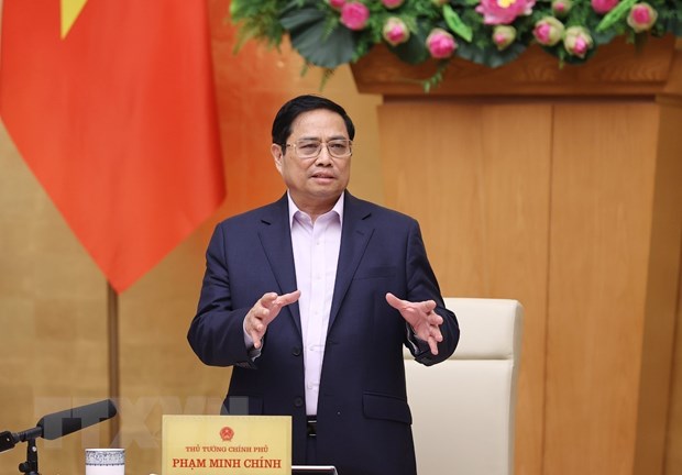 Thủ tướng Phạm Minh Chính kết luận Phiên họp Chính phủ thường kỳ tháng 5/2022. (Ảnh: Dương Giang/TTXVN)