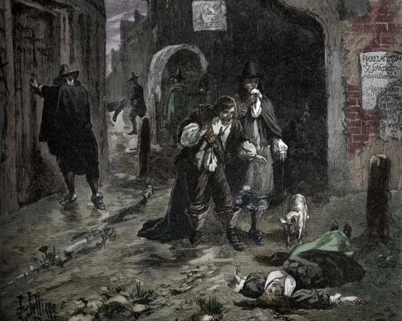 Khung cảnh trên đường phố London trong trận Đại dịch hạch năm 1665. Ảnh: Getty Images