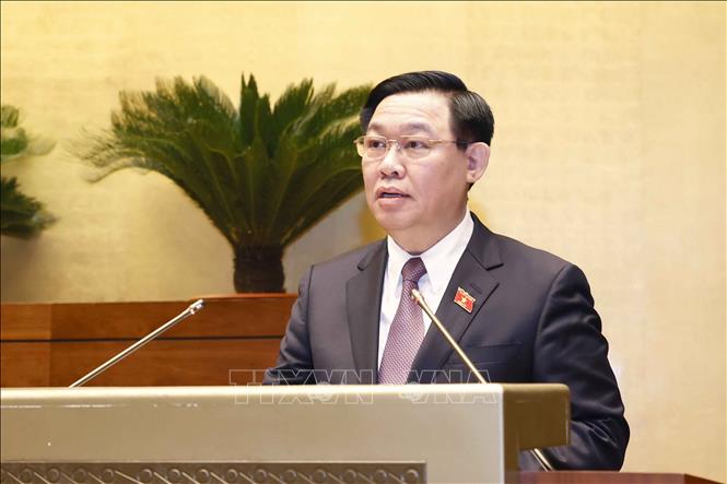 Chủ tịch Quốc hội Vương Đình Huệ phát biểu bế mạc kỳ họp. Ảnh: Doãn Tấn/TTXVN