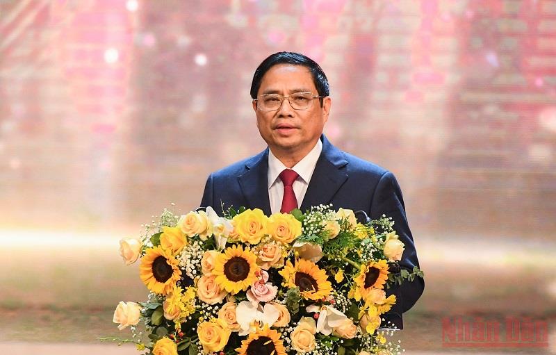  Thủ tướng Chính phủ Phạm Minh Chính phát biểu tại Lễ trao giải. (Ảnh: THÀNH ĐẠT)