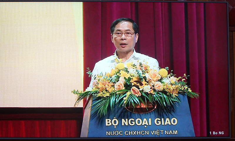Đồng chí Bùi Thanh Sơn, Ủy viên Trung ương Đảng, Bộ trưởng Bộ Ngoại giao phát biểu kết luận hội nghị