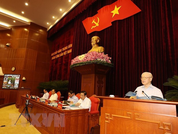 Tổng Bí thư Nguyễn Phú Trọng phát biểu kết luận Hội nghị toàn quốc tổng kết 10 năm công tác đấu tranh phòng, chống tham nhũng, tiêu cực. (Ảnh: Trí Dũng/TTXVN)