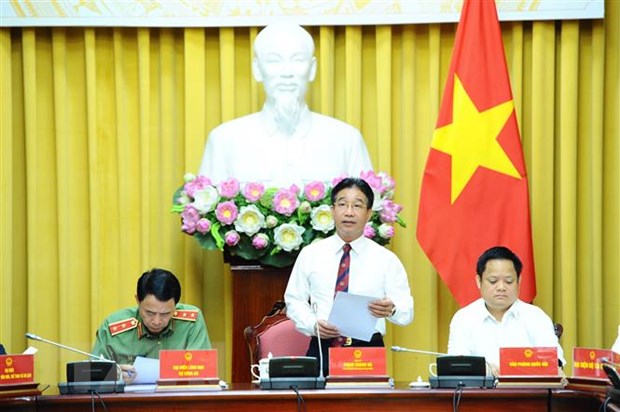 Phó Chủ nhiệm Văn phòng Chủ tịch nước Phạm Thanh Hà chủ trì cuộc họp. (Ảnh: Minh Đức/TTXVN)