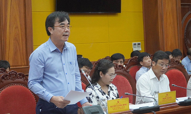 Đồng chí Trưởng ban Nội chính Tỉnh ủy Nguyễn Lương Bình thảo luận tại hội nghị