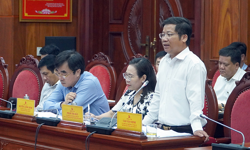 Đồng chí Trưởng ban Tuyên giáo Tỉnh ủy Cao Văn Định phát biểu tại hội nghị