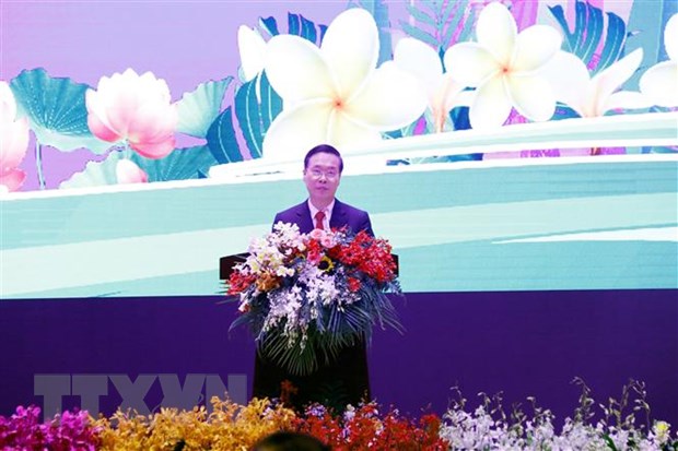 Ủy viên Bộ Chính trị, Thường trực Ban Bí thư Võ Văn Thưởng phát biểu tại lễ kỷ niệm. (Ảnh: Phạm Kiên/TTXVN)