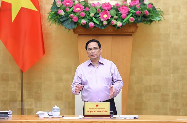 Thủ tướng Phạm Minh Chính chủ trì họp Chính phủ chuyên đề về xây dựng pháp luật. (Ảnh: Dương Giang/TTXVN)