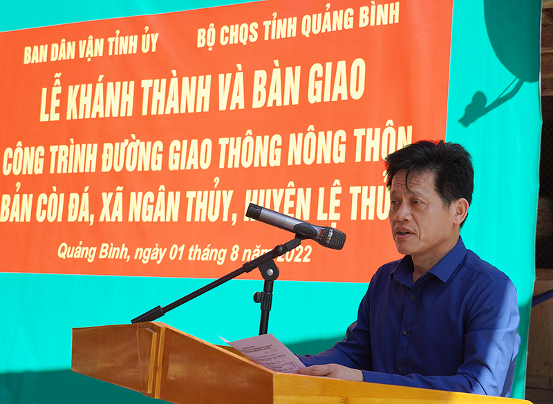 Đồng chí Trưởng ban Dân vận Tỉnh ủy Lê Văn Bảo phát biểu tại lễ khánh thành.