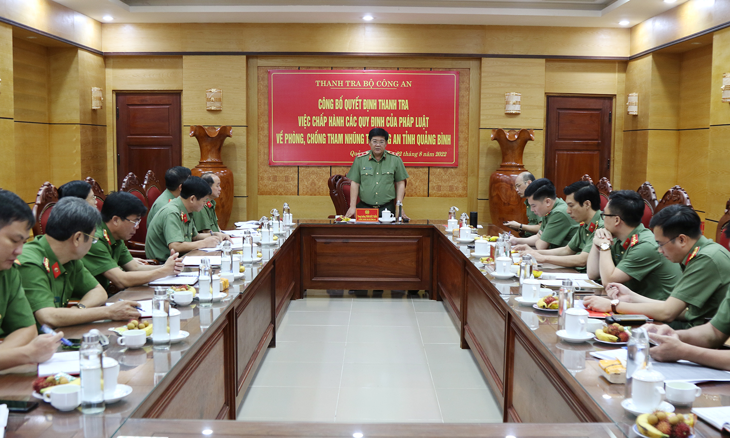 Trung tướng Trần Đức Tuấn, Chánh Thanh tra Bộ Công an phát biểu tại buổi lễ công bố quyết định thanh tra tại Công an tỉnh Quảng Bình.