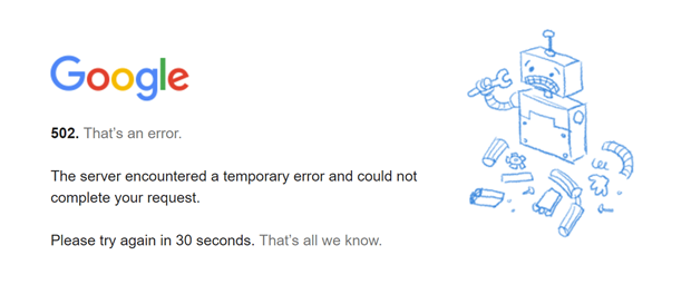 Nhiều người gặp lỗi 502 khi truy cập Google.com sáng nay. (Ảnh chụp màn hình)