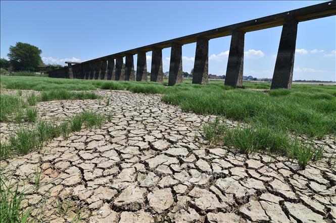  Đáy một hồ chứa nước nứt nẻ do hạn hán kéo dài tại Nam Kinh, tỉnh Giang Tô, Trung Quốc. Ảnh: AFP/TTXVN