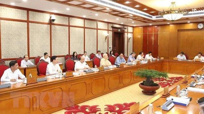 Tổng Bí thư Nguyễn Phú Trọng chủ trì họp Bộ Chính trị, Ban Bí thư cho ý kiến các đề án. (Ảnh: Trí Dũng/TTXVN)