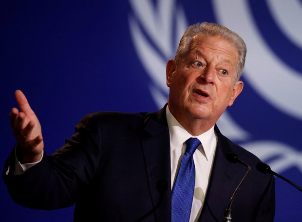 Cựu Phó Tổng thống Mỹ Al Gore phát biểu tại Hội nghị lần thứ 26 Các bên tham gia Công ước khung của Liên hợp quốc về biến đổi khí hậu (COP26). (Ảnh: Reuters)