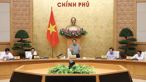 Thủ tướng Phạm Minh Chính phát biểu Phiên họp Chính phủ chuyên đề pháp luật. (Ảnh: Dương Giang/TTXVN)