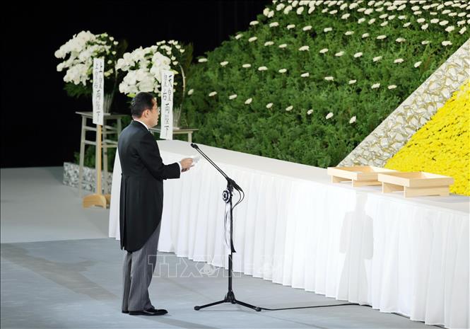Phát biểu tại lễ quốc tang, Thủ tướng Nhật Bản Fumio Kishida đã bày tỏ “sự tiếc nuối sâu sắc nhất” trước sự ra đi của cố Thủ tướng Abe Shinzo. Ông cũng đánh giá cao các di sản của cố Thủ tướng Abe. Ảnh: Kyodo/TTXVN