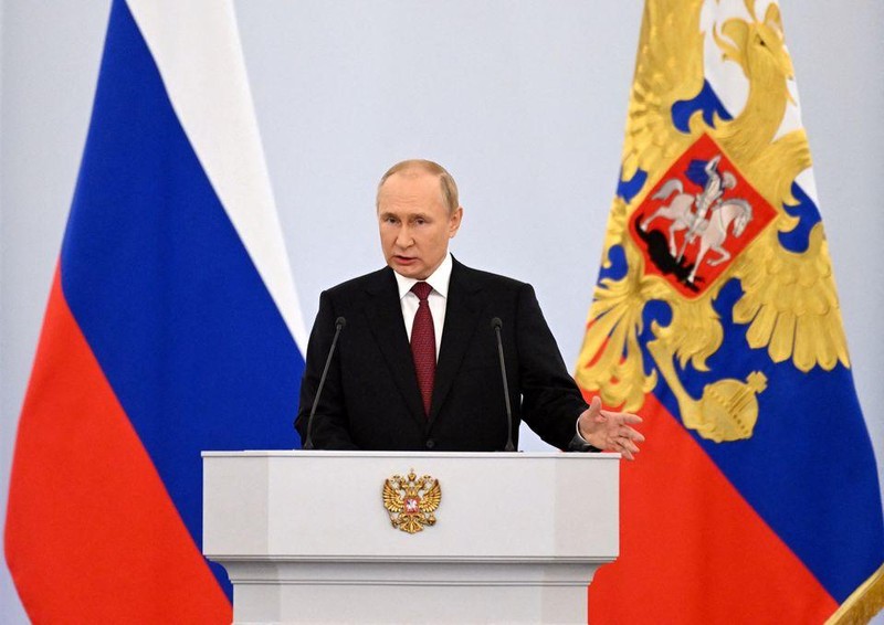Tổng thống Nga Putin phát biểu trong lễ ký thỏa thuận tại Điện Kremlin, ngày 30/9/2022. (Ảnh: Reuters)