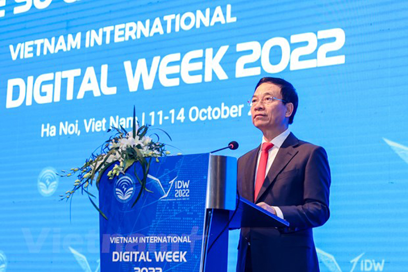 Bộ trưởng Nguyễn Mạnh Hùng phát biểu tại sự kiện. (Ảnh: Minh Sơn/Vietnam+)