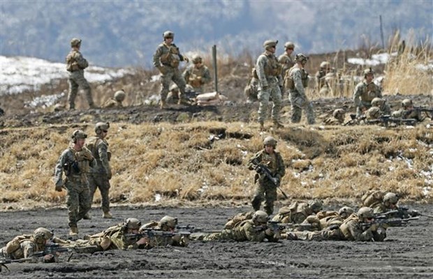 Lính thủy đánh bộ Mỹ tham gia cuộc tập trận chung với lực lượng Phòng vệ Mặt đất Nhật Bản. Ảnh minh họa. (Nguồn: Kyodo/TTXVN)