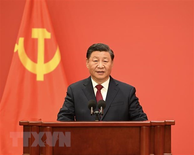 Tổng Bí thư Ban Chấp hành Trung ương Đảng Cộng sản Trung Quốc khóa XX Tập Cận Bình phát biểu tại Đại lễ đường Nhân dân Bắc Kinh ngày 23/10/2022. (Ảnh: THX/TTXVN)