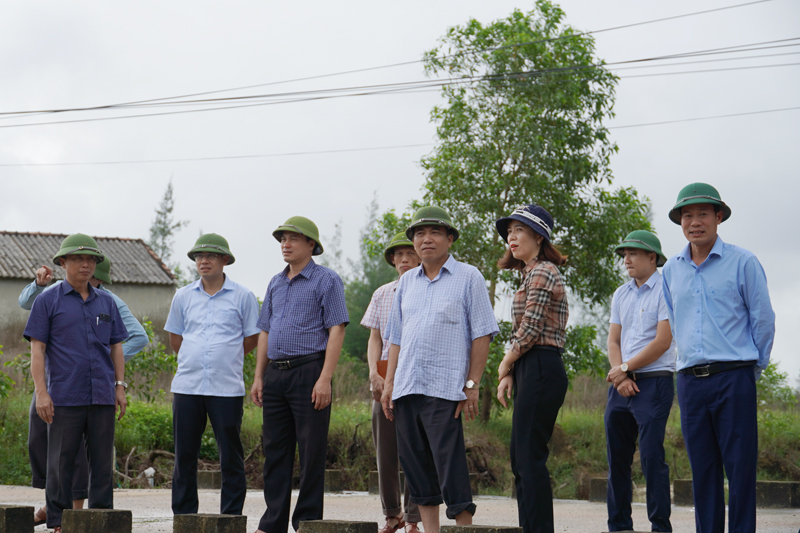 Đồng chí Phó Chủ tịch UBND tỉnh Đoàn Ngọc Lâm kiểm tra  hiện trạng khe nước ở thôn Tân Thuận, xã Ngư Thủy Bắc (huyện Lệ Thủy) bị ảnh hưởng bởi dự án tạo quỹ đất.