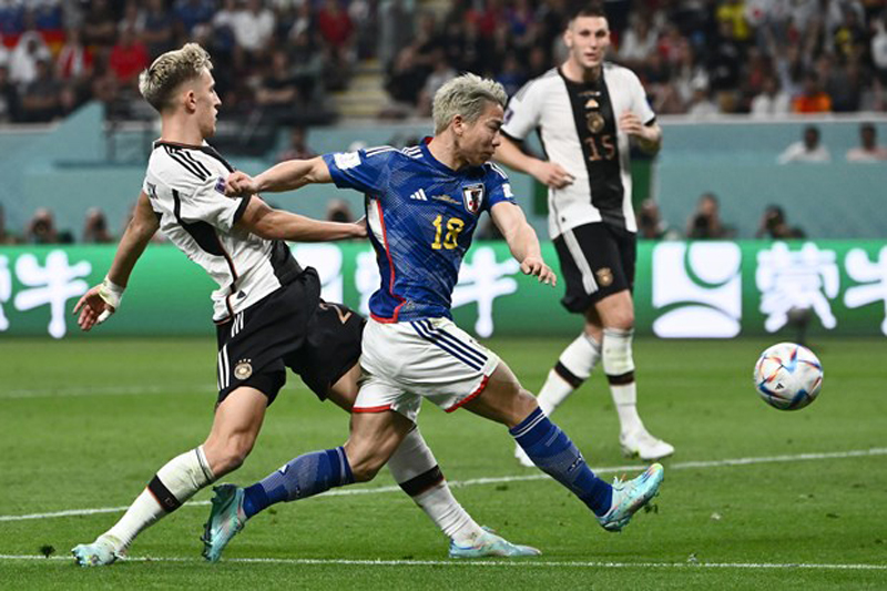 Nhật Bản thắng Đức với tỷ số 2-1 dù bị dẫn trước từ sớm. (Ảnh: AFP)