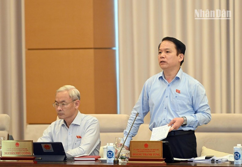 Chủ nhiệm Ủy ban Pháp luật của Quốc hội Hoàng Thanh Tùng phát biểu tại phiên họp. (Ảnh: DUY LINH)