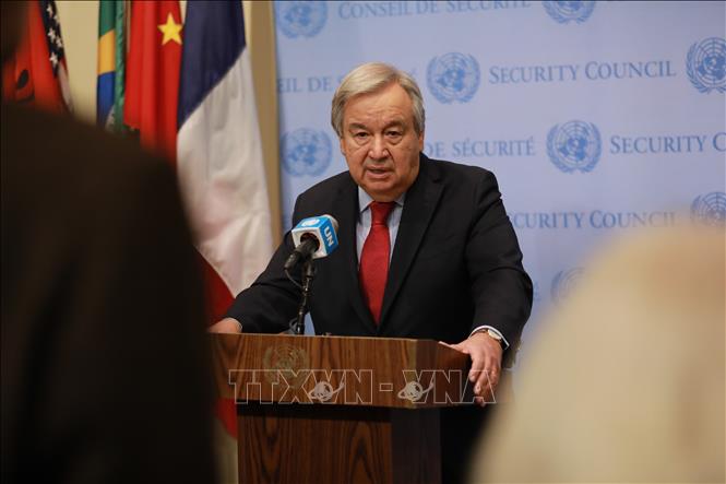 Tổng Thư ký LHQ Antonio Guterres phát biểu với báo giới tại New York, Mỹ. Ảnh: THX/TTXVN