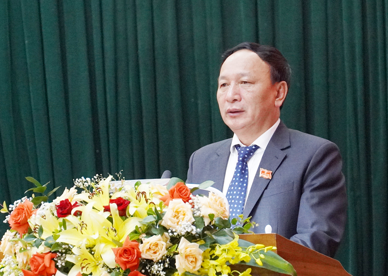 Đồng chí Phó Bí thư Thường trực Tỉnh ủy, Chủ tịch UBND tỉnh Trần Hải Châu phát biểu bế mạc kỳ họp thứ 8, HĐND tỉnh khóa XVIII.