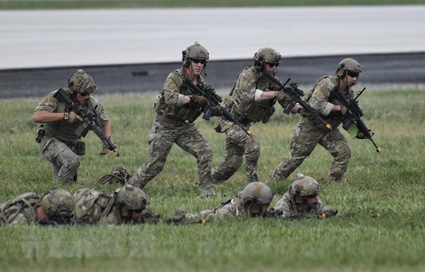 Binh sỹ Mỹ tham gia buổi huấn luyện chiến thuật tại căn cứ không quân Osan ở Pyeongtaek, Hàn Quốc ngày 20/9/2019. Ảnh minh họa: AFP/TTXVN