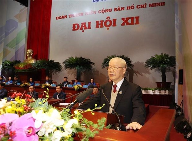 Tổng Bí thư Nguyễn Phú Trọng phát biểu chỉ đạo Đại hội đại biểu toàn quốc Đoàn Thanh niên Cộng sản Hồ Chí Minh. (Ảnh: Trí Dũng/TTXVN)