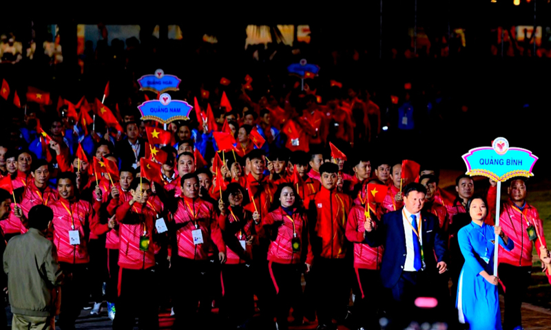 Đoàn Thể thao Quảng Bình tham dự lễ khai mạc Đại hội Thể thao toàn quốc lần thứ IX năm 2022. Ảnh: Q.H
