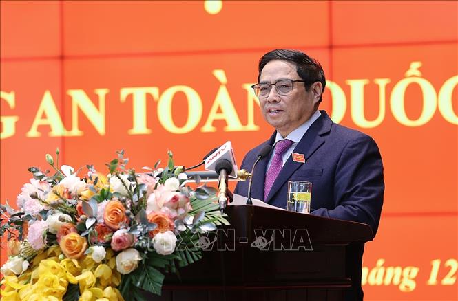 Thủ tướng Phạm Minh Chính phát biểu chỉ đạo Hội nghị Công an toàn quốc. Ảnh: Dương Giang/TTXVN