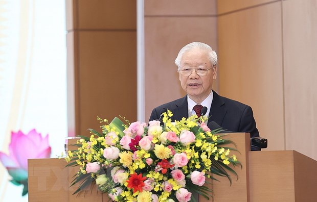 Tổng Bí thư Nguyễn Phú Trọng phát biểu chỉ đạo hội nghị. (Ảnh: Dương Giang/TTXVN)