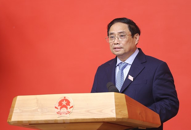 Thủ tướng Phạm Minh Chính phát biểu tại Lễ trao quyết định bổ nhiệm Phó Thủ tướng Chính phủ. (Ảnh: Dương Giang/TTXVN)