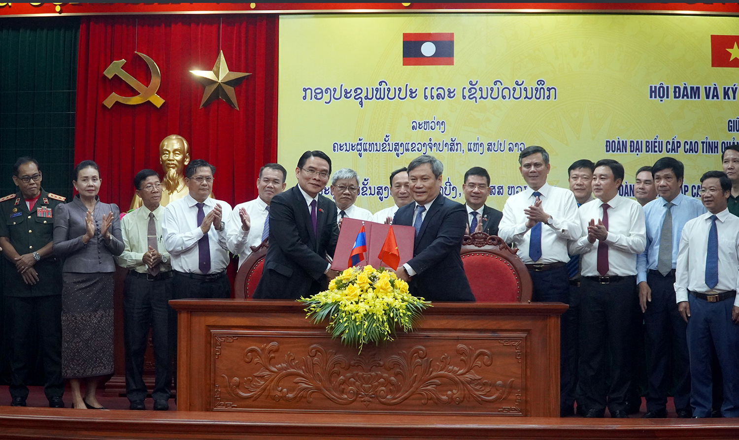 Đoàn đại biểu cấp cao hai tỉnh Quảng Bình-Chăm-pa-sắc hội đàm và ký kết biên bản tháng 9/2022. Ảnh: N.Mai