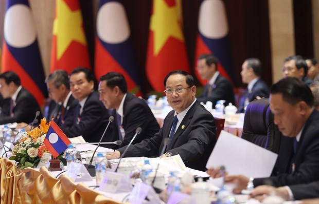 Thủ tướng Lào Sonexay Siphandone phát biểu tại Kỳ họp lần thứ 45 Ủy ban liên Chính phủ Việt Nam-Lào. (Ảnh: Dương Giang/TTXVN)