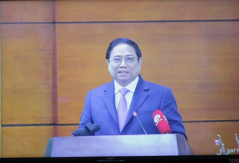 Thủ tướng Chính phủ Phạm Minh Chính phát biểu chỉ đạo tại hội nghị (ảnh chụp qua màn hình).