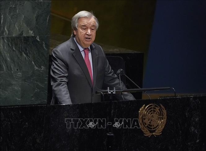 Tổng thư ký LHQ Antonio Guterres phát biểu tại phiên họp Đại hội đồng LHQ ở New York, Mỹ. Ảnh tư liệu: AFP/TTXVN