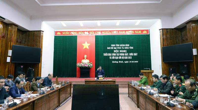 Đồng chí Đoàn Ngọc Lâm, Trưởng Ban Chỉ đạo PCCC và CNCH tỉnh phát biểu chỉ đạo tại hội nghị.