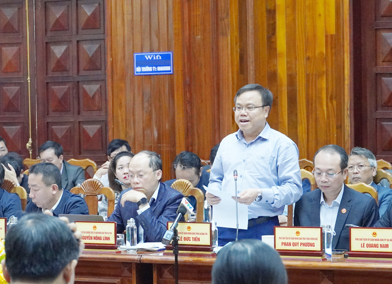 Đại diện lãnh đạo tỉnh Quảng Trị phát biểu tại hội nghị.