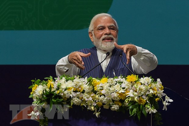 Thủ tướng Ấn Độ Narendra Modi phát biểu tại một sự kiện ở Gandhinagar, Ấn Độ. (Ảnh: AFP/TTXVN)