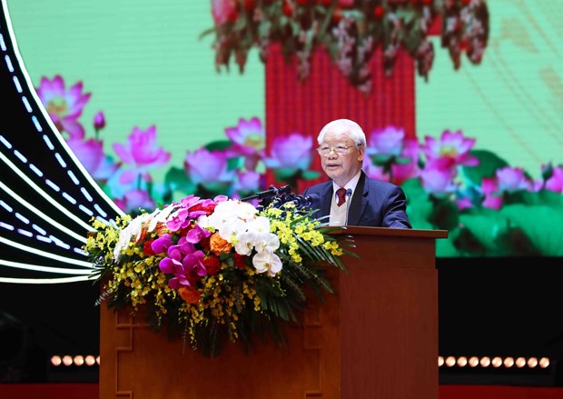 Tổng Bí thư Nguyễn Phú Trọng đề nghị việc học tập, làm theo Sáu điều Bác Hồ dạy Công an nhân dân phải bằng các phong trào, các chương trình hành động thiết thực. (Ảnh: PV/Vietnam+)