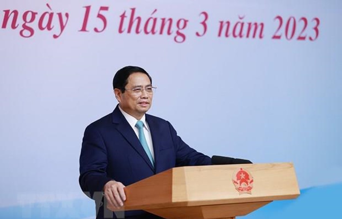 Thủ tướng Chính phủ Phạm Minh Chính chủ trì hội nghị. (Ảnh: Dương Giang/TTXVN)