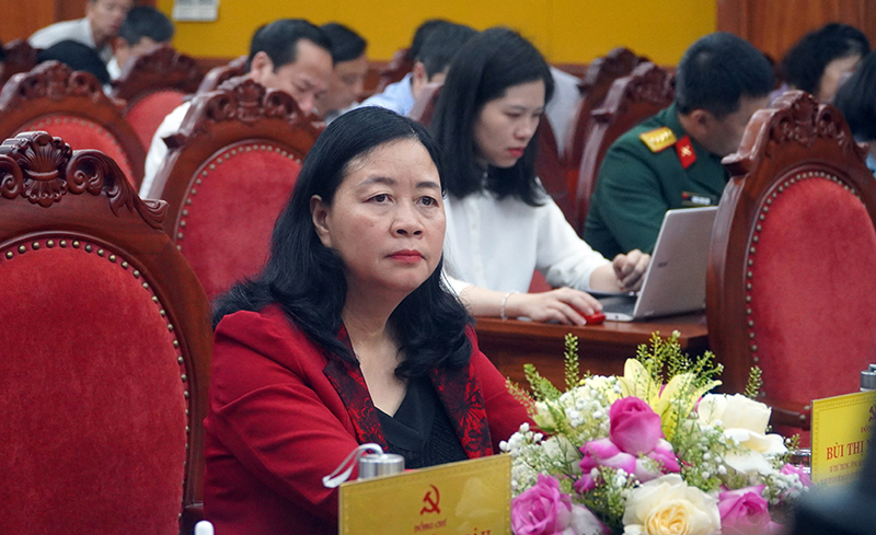 Đồng chí Trưởng ban Dân vận Trung ương Bùi Thị Minh Hoài và các đại biểu dự hội nghị