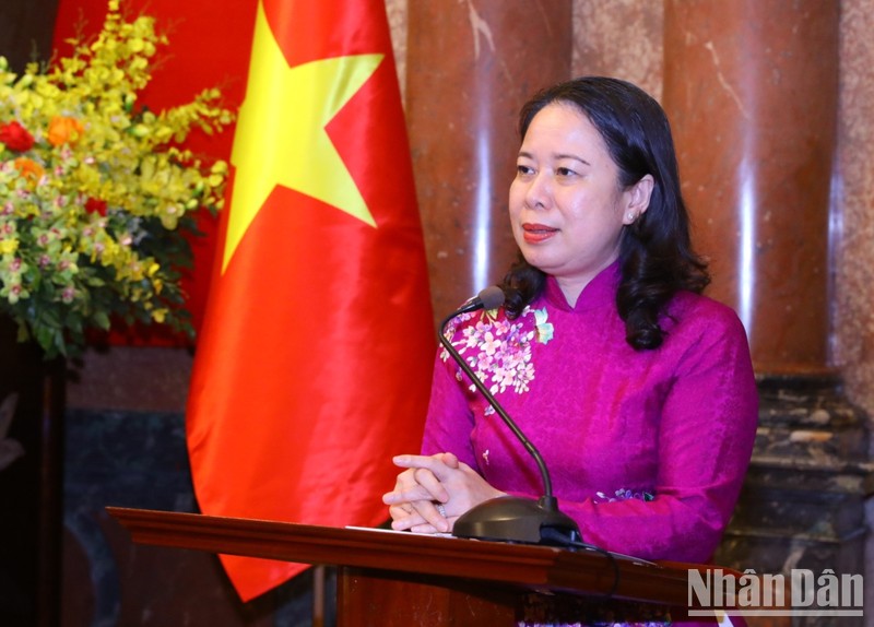 Phó Chủ tịch nước Võ Thị Ánh Xuân phát biểu tại buổi gặp mặt.