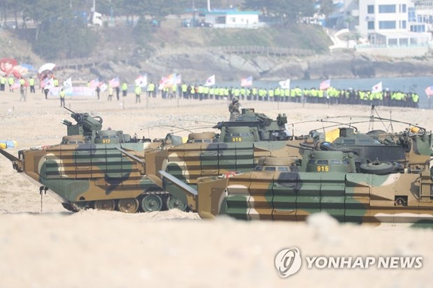 Cuộc diễn tập đổ bộ Ssangyong củng cố khả năng sẵn sàng chiến đấu và tương tác của quân đội hai nước đồng minh. (Nguồn: Yonhap News)