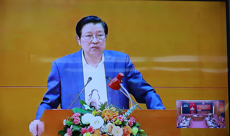Đồng chí Trưởng ban Nội chính Trung ương Phan Đình Trạc phát biểu kết luận tại hội nghị (ảnh chụp qua màn hình).