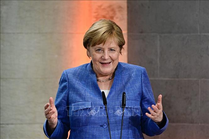 Thủ tướng Đức Angela Merkel phát biểu sau khi được trao tặng Huy chương khoa học Harnack tại buổi lễ ở thủ đô Berlin ngày 29/6/2021. Ảnh (tư liệu) minh họa: AFP/TTXVN